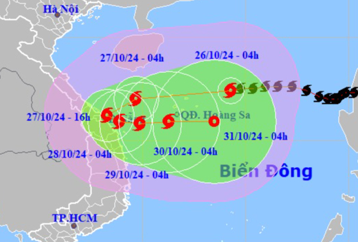 Bão Trami giật cấp 14 đang lao nhanh vào vùng biển Trung Trung Bộ