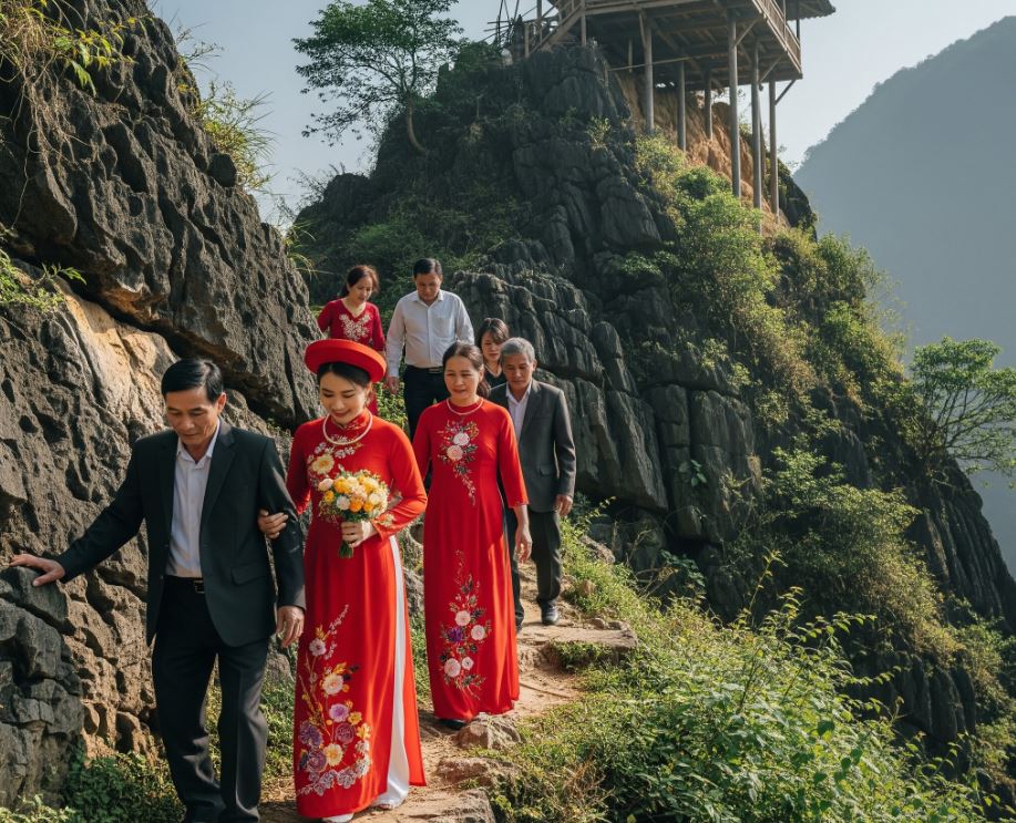 Đám cưới đứa con gái đòi lấy bằng được chồng vùng cao tận đỉnh núi, ngày tổ chức cả nhà gái trèo lên tận mỏm đá cao