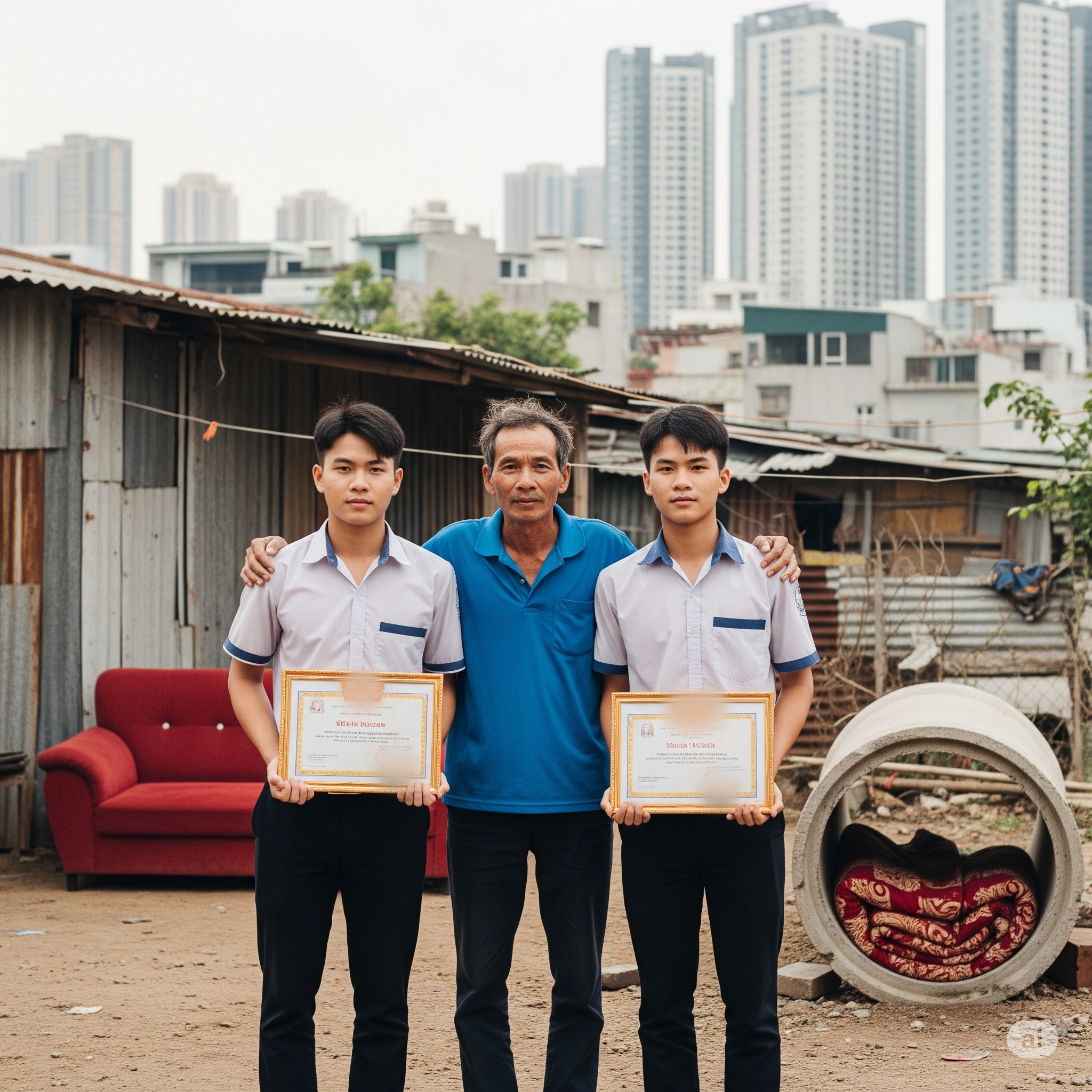 Cha ngh/èo 10 năm sống trong ống cống nuôi 2 con ăn học