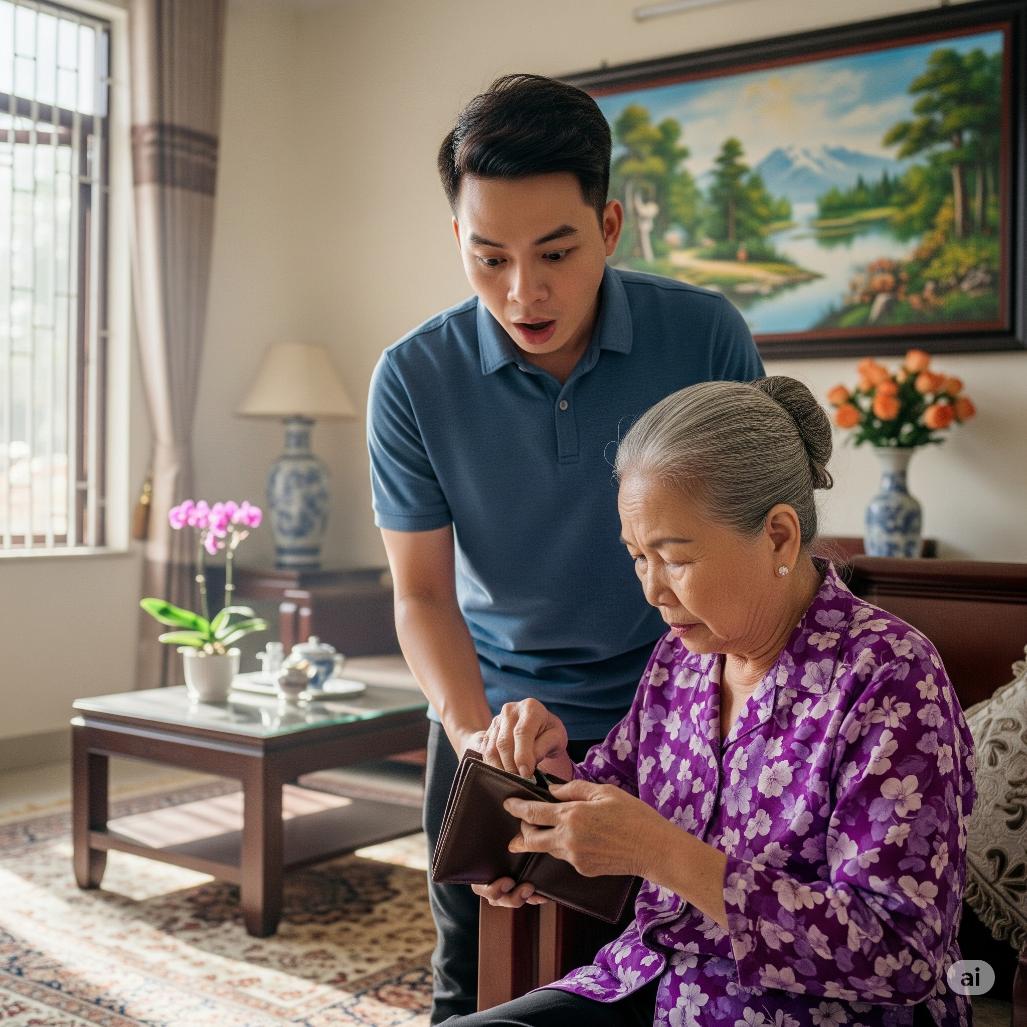 Mẹ vợ ở quê lên chơi mấy hôm đã tự ý lén mở ví mình, con rể giả vờ không biết, hôm sau xấu hổ khi nghe bà nói